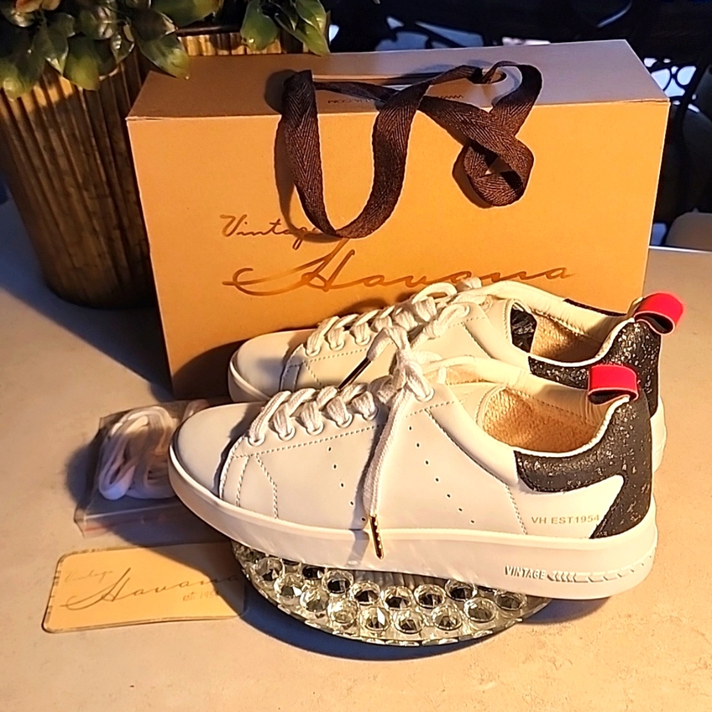 Vintage Havana white sneakers, black sparkle  back sparkle.  NEW in box.